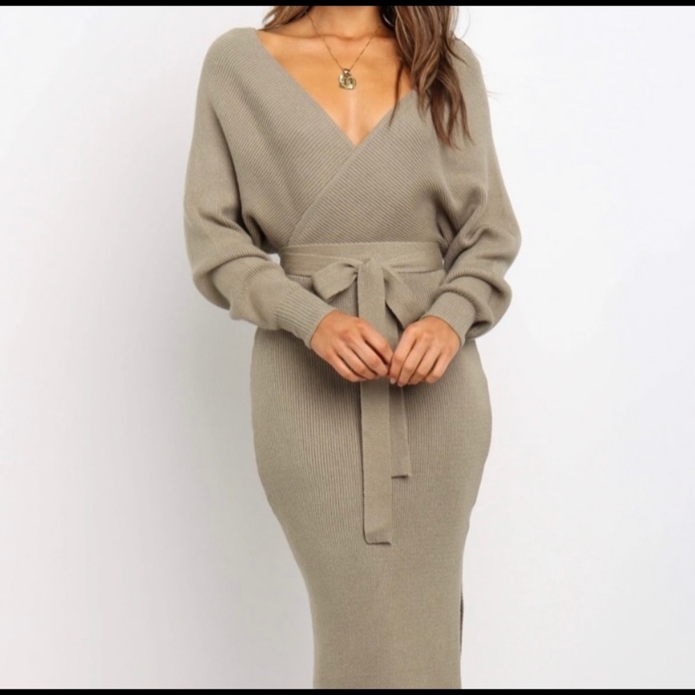 Petal and Pup Sage Green Sweater Dress